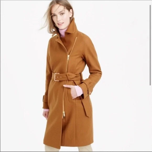 NWT J Crew Belted Zip Trench Coat Wool Melton Outerwear $398 - Navy Blue - 6